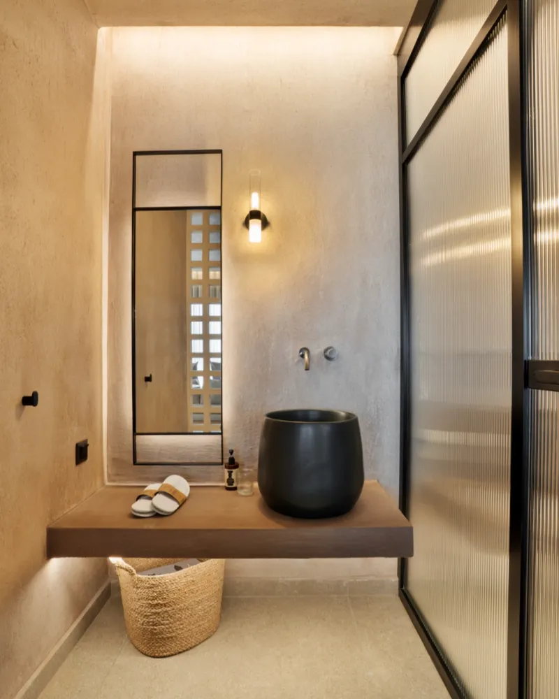 Luxury bathroom with stone finishes, suite Nikiti Halkidiki