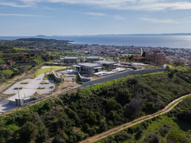 Aerial view of Nikiti village and the Sithonia coastline, Halkidiki